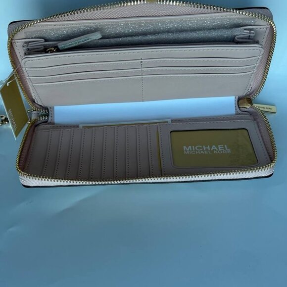 Michael Kors Jet Set Travel Continental Long Wallet Wristlet powdered blush - Picture 5 of 12